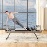 Foldable Pilates Reformer Bed with Adjustable Resistance for Home Workouts Black