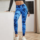 Women's high waist Peach tie dye yoga pants abdominal tightening hip lifting fitness seamless sports tight pants legging