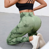 Women's high waist Peach tie dye yoga pants abdominal tightening hip lifting fitness seamless sports tight pants legging