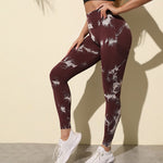 Women's high waist Peach tie dye yoga pants abdominal tightening hip lifting fitness seamless sports tight pants legging