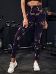 Women's high waist Peach tie dye yoga pants abdominal tightening hip lifting fitness seamless sports tight pants legging