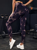 Women's high waist Peach tie dye yoga pants abdominal tightening hip lifting fitness seamless sports tight pants legging