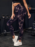 Women's high waist Peach tie dye yoga pants abdominal tightening hip lifting fitness seamless sports tight pants legging