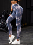 Women's high waist Peach tie dye yoga pants abdominal tightening hip lifting fitness seamless sports tight pants legging