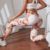 Women's high waist Peach tie dye yoga pants abdominal tightening hip lifting fitness seamless sports tight pants legging