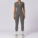 Zippered Short Sleeve Yoga Bodysuit