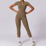 Zippered Short Sleeve Yoga Bodysuit