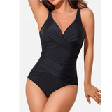 Deep V Crossed Ruched European Style Swimsuit Body-Shaping Tummy-Control One-Piece Swimwear for Women