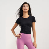 Women Nuls ribbed yoga slim fit yoga short sleeved breathable fitness top T-shirt