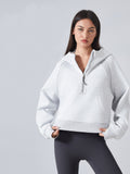 Women's Fleece Lined Half Zip Hoodie Fall Winter Loose Fit Yoga Fitness Sweatshirt