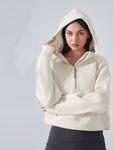 Women's Fleece Lined Half Zip Hoodie Fall Winter Loose Fit Yoga Fitness Sweatshirt