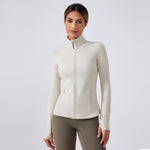 Women's Fall Yoga Jacket Long Sleeve Slim Fit High Neck Running Cycling Fitness Top