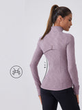 Women's Fall Yoga Jacket Long Sleeve Slim Fit High Neck Running Cycling Fitness Top