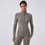 Women's Fall Yoga Jacket Long Sleeve Slim Fit High Neck Running Cycling Fitness Top