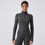 Women's Fall Yoga Jacket Long Sleeve Slim Fit High Neck Running Cycling Fitness Top