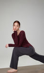 Women's Off-Shoulder Loose Fit Yoga Top - Fall Long Sleeve Activewear