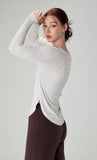 Women's Off-Shoulder Loose Fit Yoga Top - Fall Long Sleeve Activewear