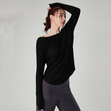 Women's Off-Shoulder Loose Fit Yoga Top - Fall Long Sleeve Activewear