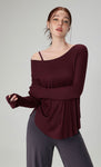 Women's Off-Shoulder Loose Fit Yoga Top - Fall Long Sleeve Activewear