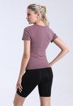 Women's fitness short sleeved suit seamless knitted tight fitting T-shirt