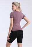 Women's fitness short sleeved suit seamless knitted tight fitting T-shirt