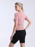 Women's fitness short sleeved suit seamless knitted tight fitting T-shirt