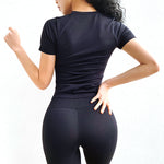 Women's fitness short sleeved suit seamless knitted tight fitting T-shirt