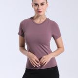 Women's fitness short sleeved suit seamless knitted tight fitting T-shirt