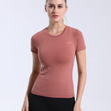 Women's fitness short sleeved suit seamless knitted tight fitting T-shirt