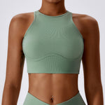 High-Impact Shockproof Sports Bra – Ribbed Cutout Back Fitness Tank