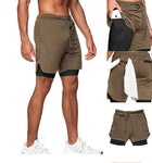 Mens 2 in 1 Running Shorts with Pocket & Towel Loop