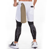Men's 2 in 1 Running Pants with Zipper Pockets Workout Compression Tights Legging