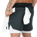 Men's 2 in 1 Running Shorts Gym Workout Quick Dry Mens Shorts with Phone Pocket