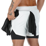 Men's 2 in 1 Running Shorts Gym Workout Quick Dry Mens Shorts with Phone Pocket
