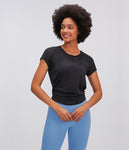 Women's back open loose fit yoga wear top T shirt