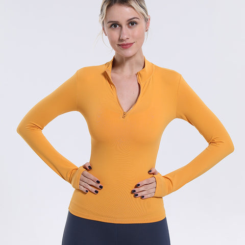Womens Tops Long Sleeve Half-Zip Thumb Hole Outdoor Performance Workout Shirt