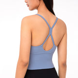 Sexy Back Cross Strappy Cropped Workout Top Padded Sports Yoga Bra