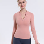 Womens Tops Long Sleeve Half-Zip Thumb Hole Outdoor Performance Workout Shirt