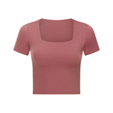 Women's square neck tight fitness gym short sleeve T-shirt