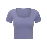 Women's square neck tight fitness gym short sleeve T-shirt