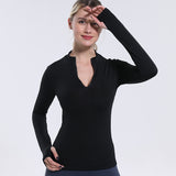 Womens Tops Long Sleeve Half-Zip Thumb Hole Outdoor Performance Workout Shirt