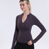 Womens Tops Long Sleeve Half-Zip Thumb Hole Outdoor Performance Workout Shirt